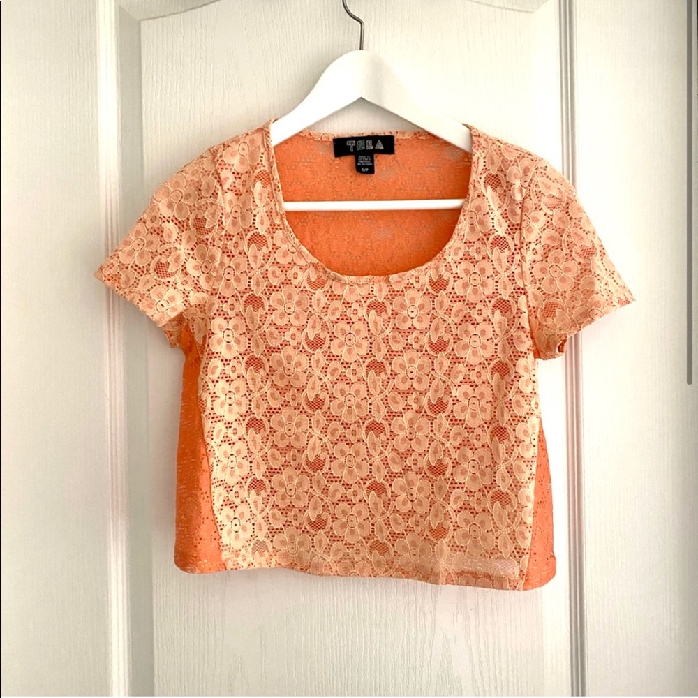 Urban Outfitters Floral Crop Lace Tshirt Flowers Short Sleeve
